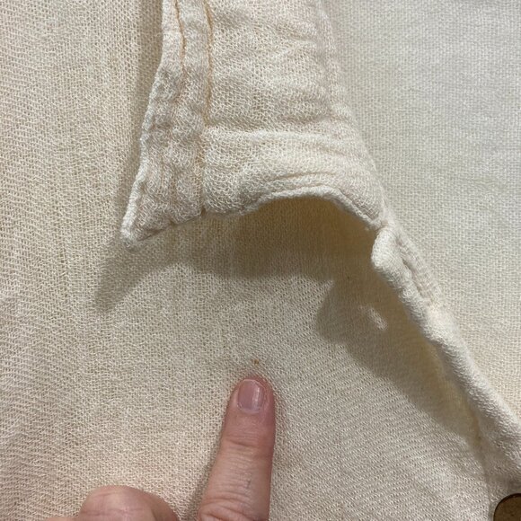 Jen’s Pirate Booty Gauze Button Up Shirt Top Short sleeve Minimalist Beige M/L - Picture 10 of 13
